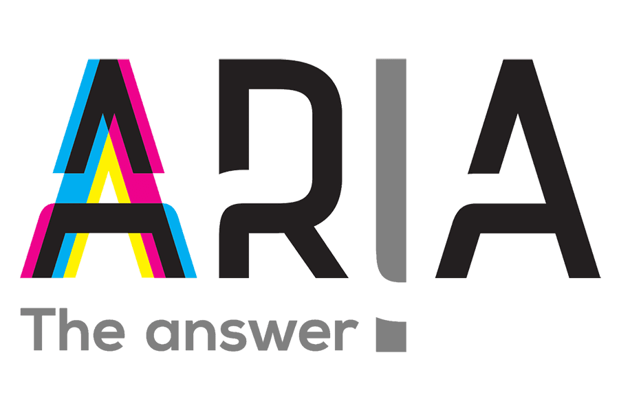 Aria logo. Aria printing solutions are Powered by Memjet.